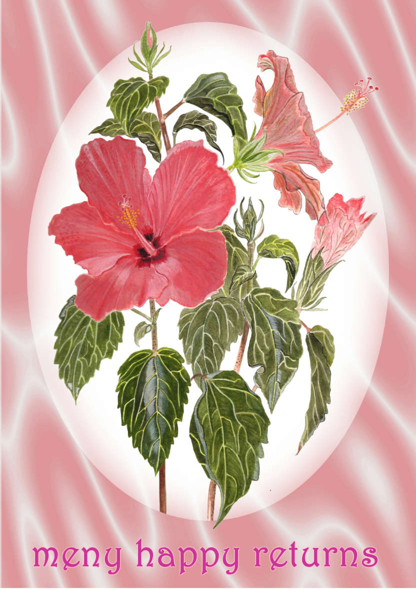Pink Hibiscus and Satin - card made with Crafty Bob's Card Creator
