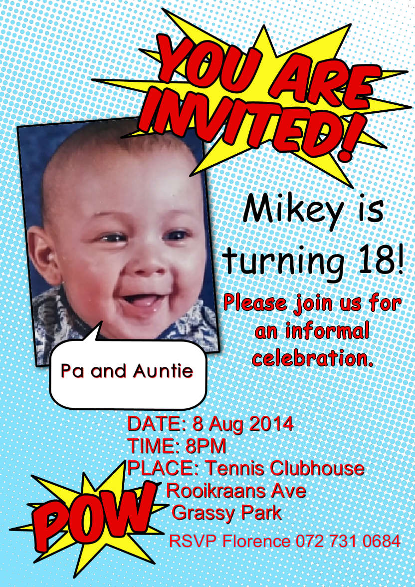 Superhero Comic Style Party Invitation - card made with Crafty Bob's Card Creator