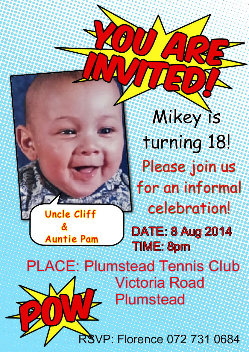 Superhero Comic Style Party Invitation - card made with Crafty Bob's Card Creator