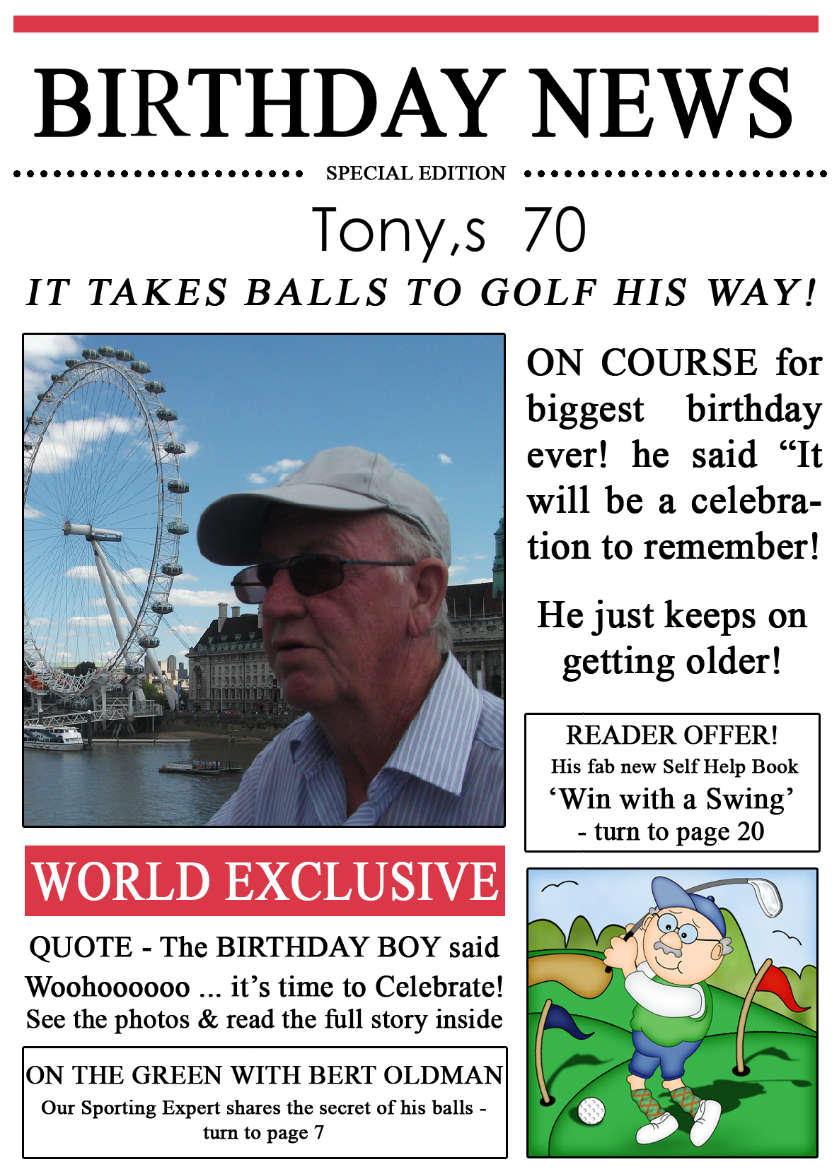 Golfing News Birthday Photo Upload Card - card made with Crafty Bob's Card Creator