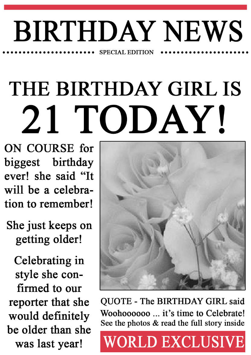 21 Today Birthday News Photo Upload Card - card made with Crafty Bob's Card Creator