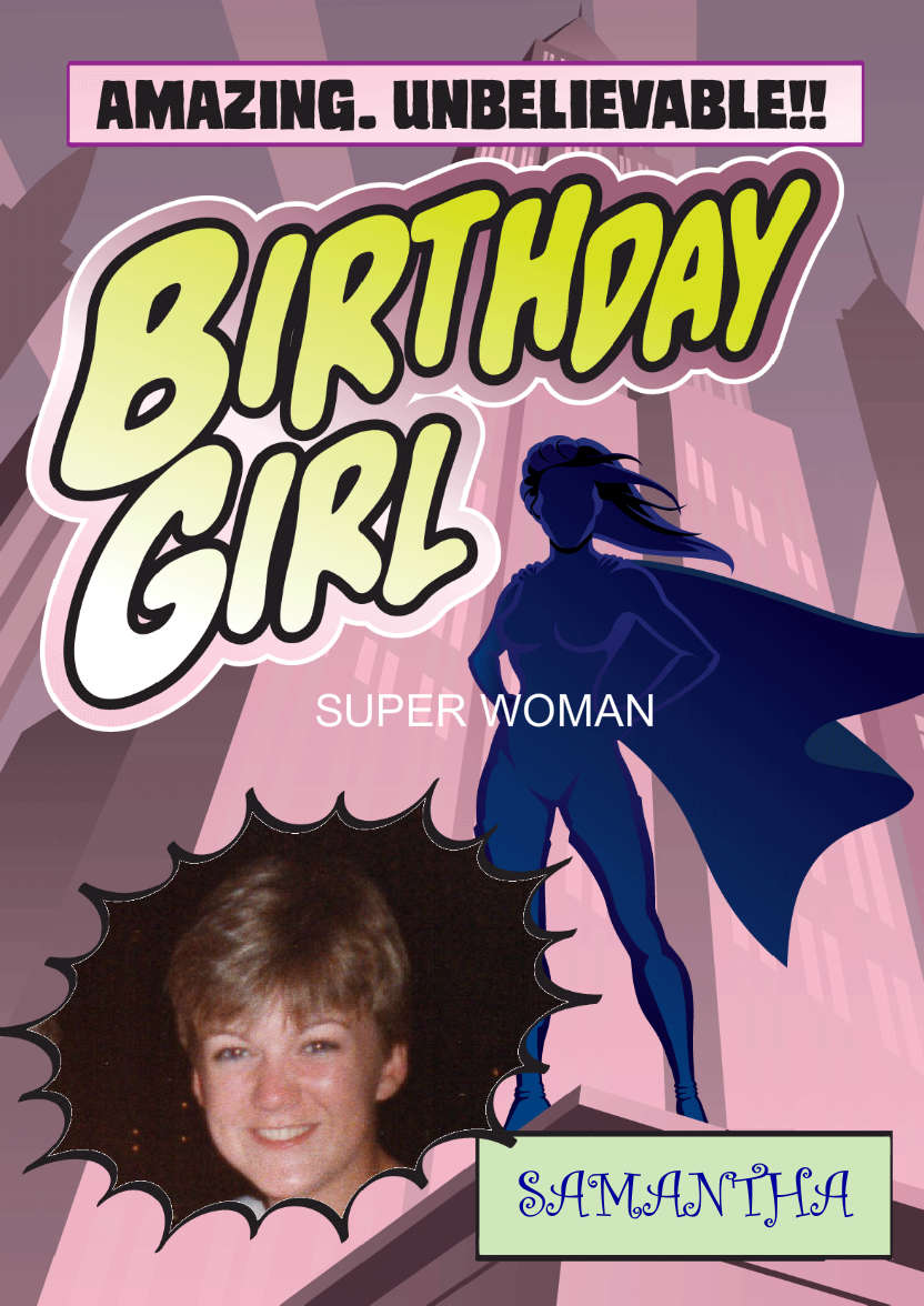 Birthday Girl Comic Style - card made with Crafty Bob's Card Creator