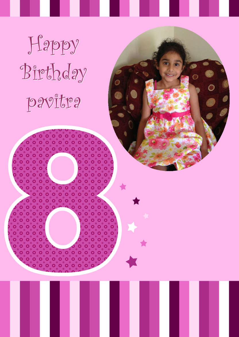 Age 8 Photo Card Girl - card made with Crafty Bob's Card Creator