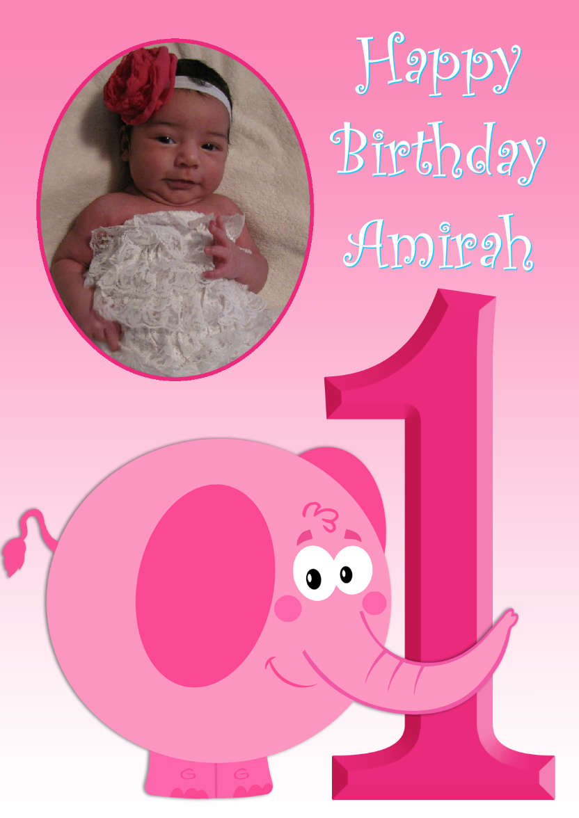 Elephant Age One Card Girl - card made with Crafty Bob's Card Creator