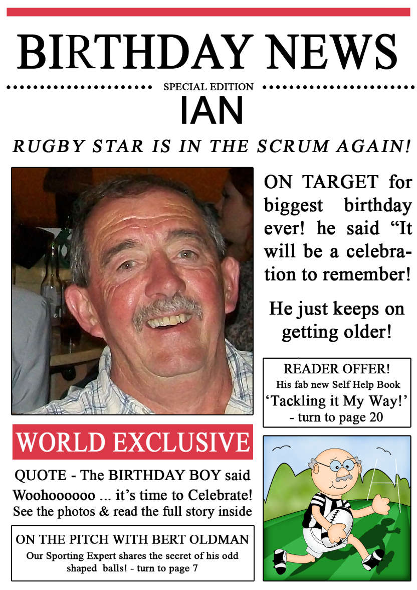 Rugby News Birthday Photo Upload Card - card made with Crafty Bob's Card Creator