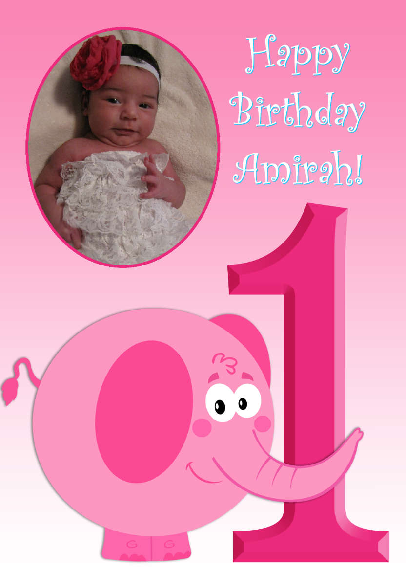 Elephant Age One Card Girl - card made with Crafty Bob's Card Creator