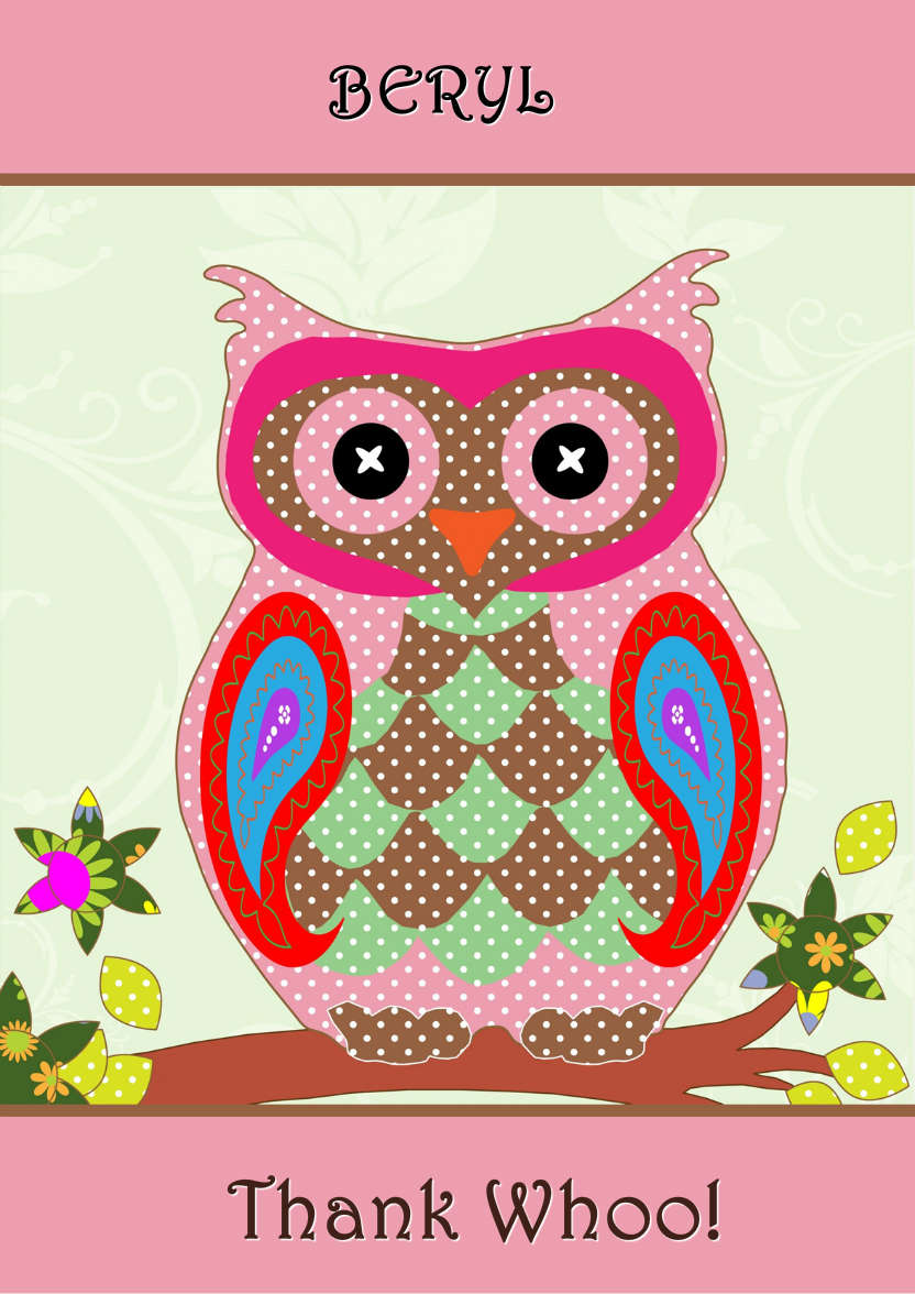 Thank Whoo Owl Card Front - card made with Crafty Bob's Card Creator