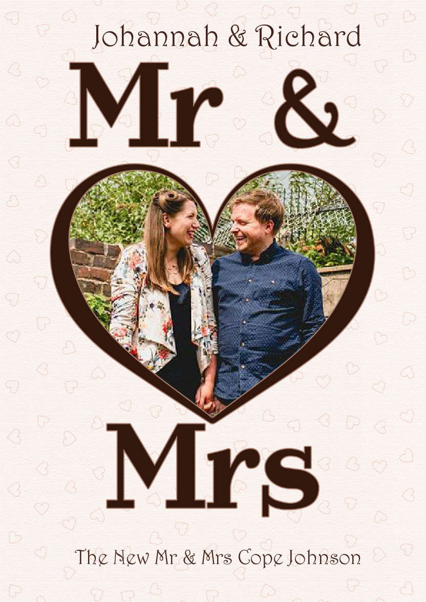Mr & Mrs Heart Frame Wedding Card - card made with Crafty Bob's Card Creator