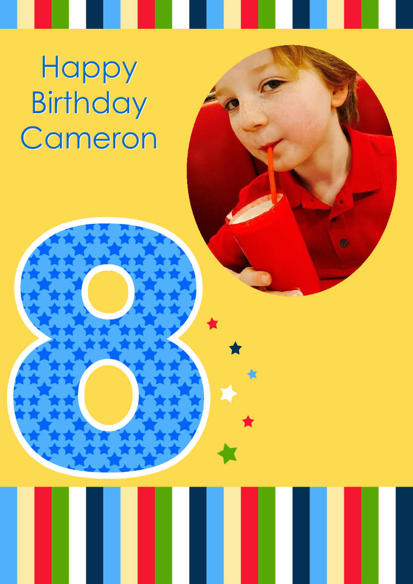 Age 8 Photo Card Boy - card made with Crafty Bob's Card Creator