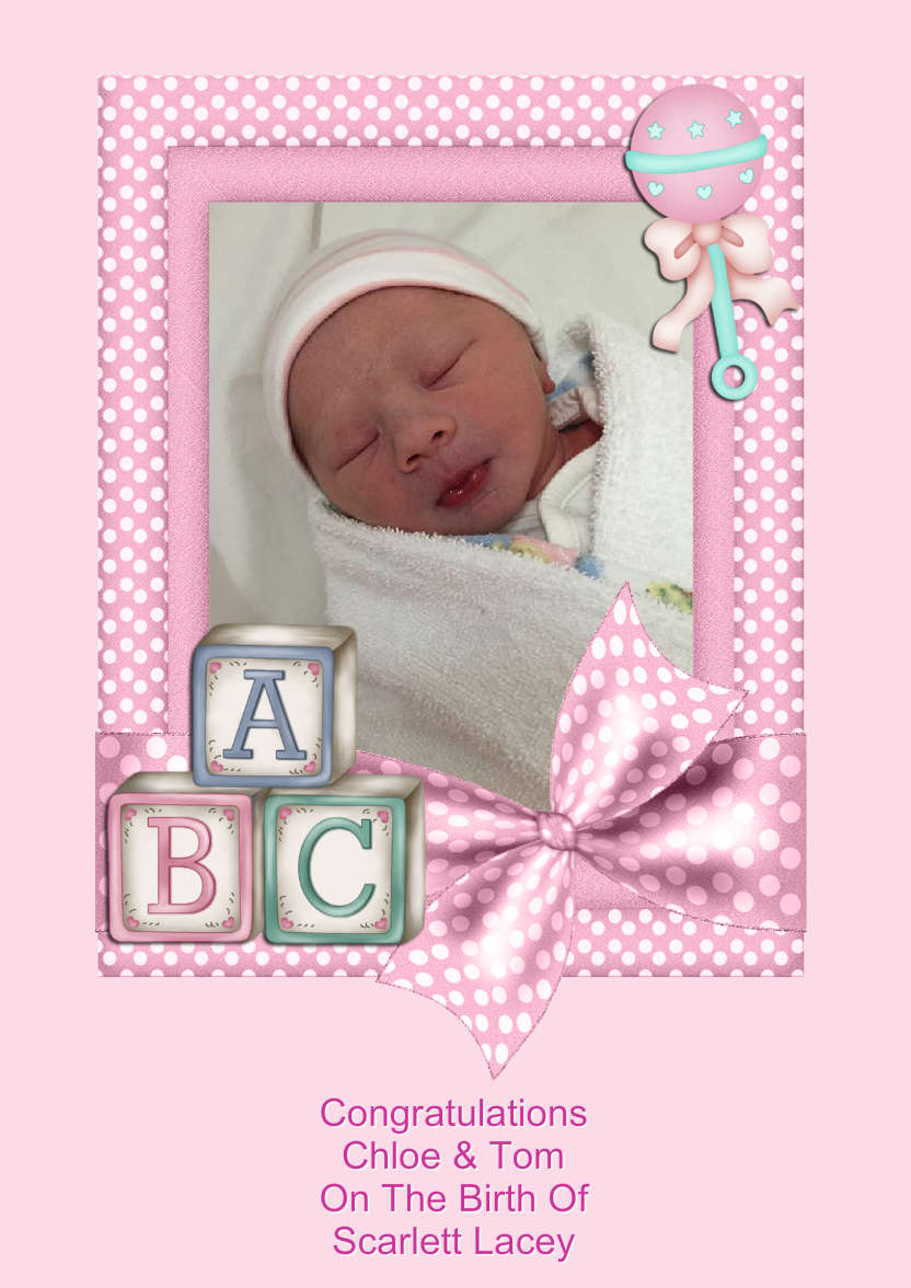 New Baby Girl Aperture Frame Card Front - card made with Crafty Bob's Card Creator