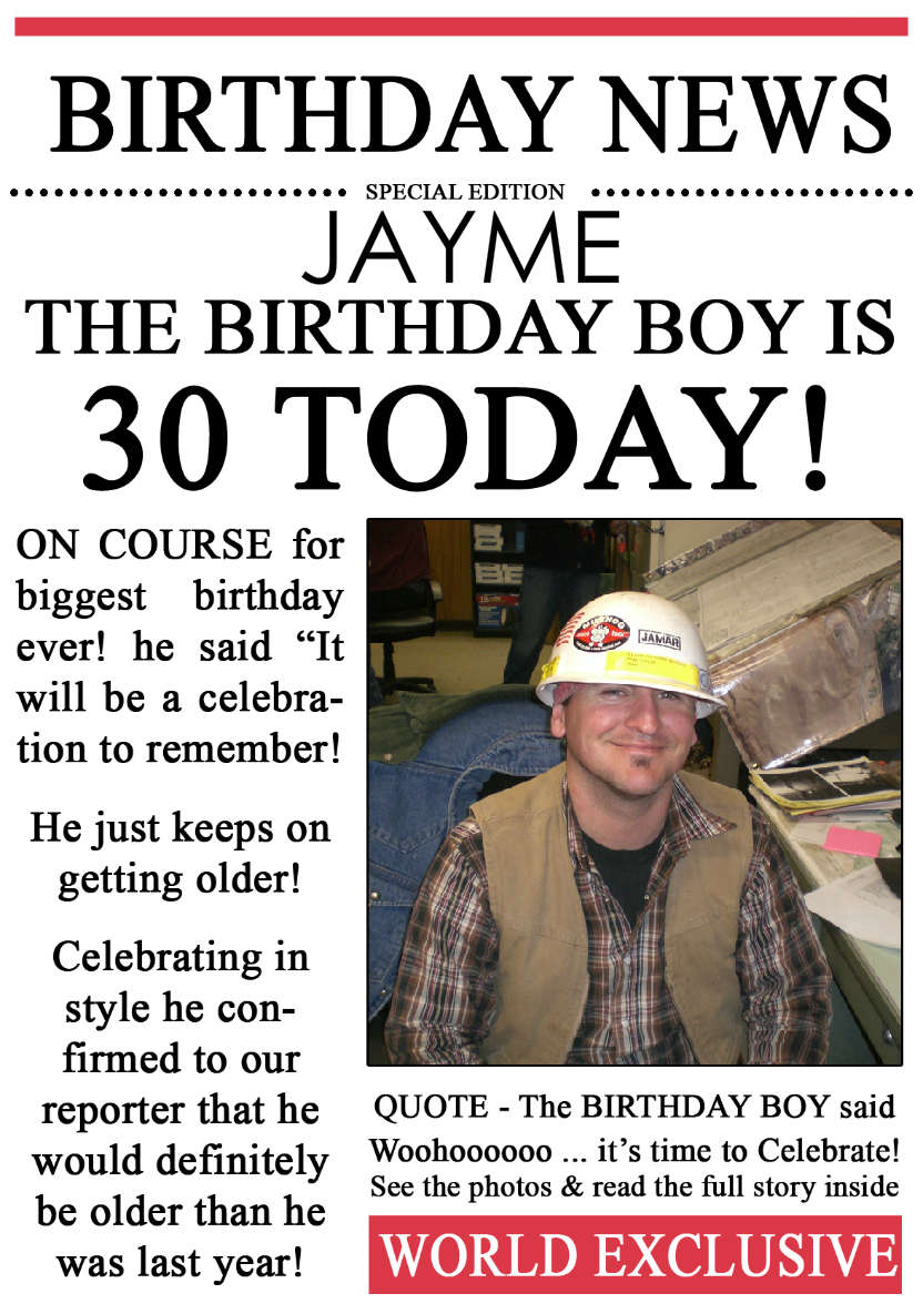30 Today Birthday News Photo Upload Card - card made with Crafty Bob's Card Creator