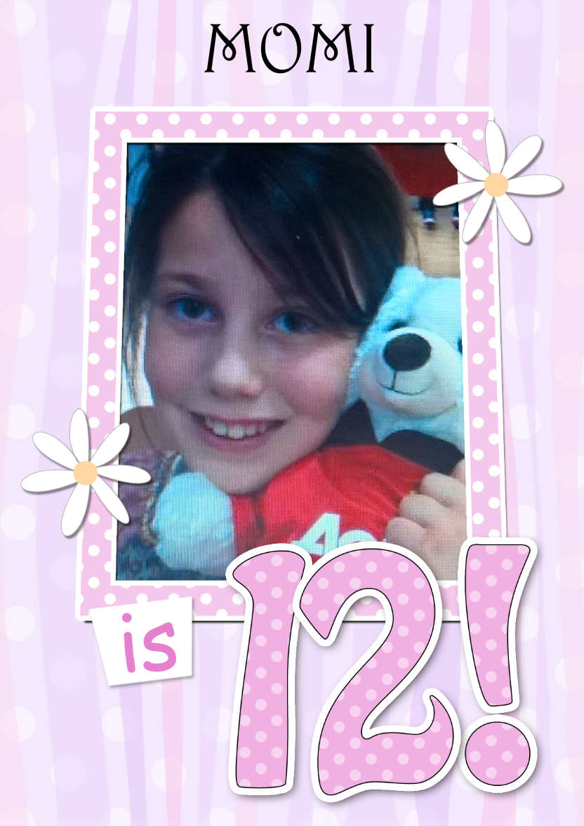 12th Birthday Stripes & Flowers Photo Upload Card - card made with Crafty Bob's Card Creator