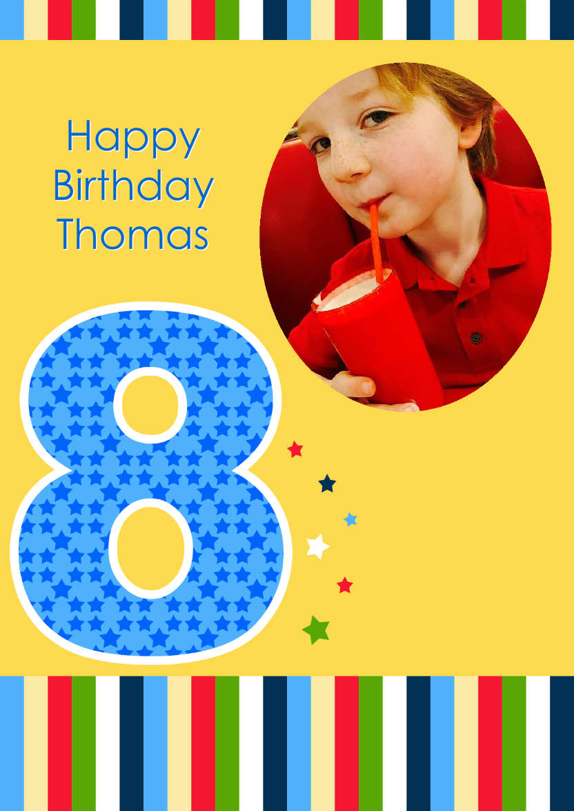 Age 8 Photo Card Boy - card made with Crafty Bob's Card Creator