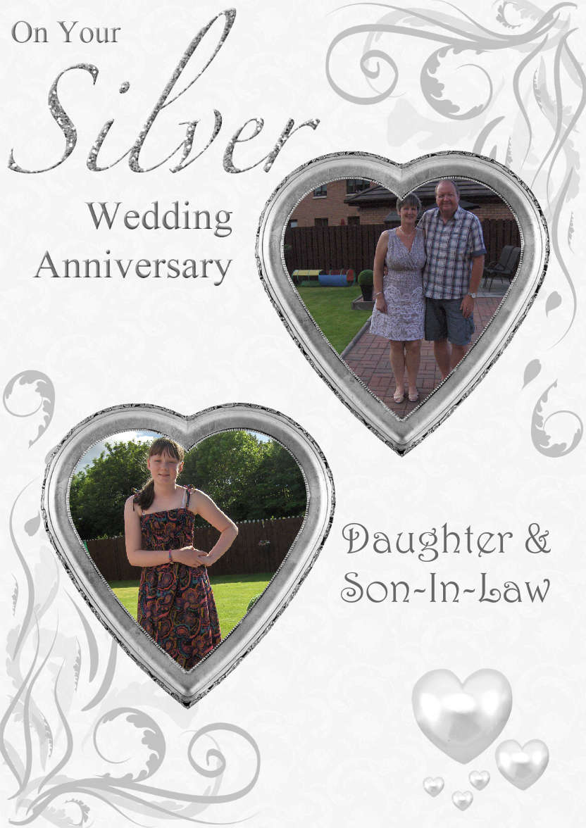 Silver Wedding Anniversary Hearts Photo Card - card made with Crafty Bob's Card Creator