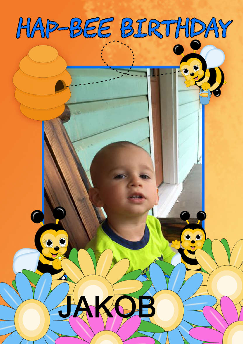 Bee Birthday Card Your Photo Here - card made with Crafty Bob's Card Creator