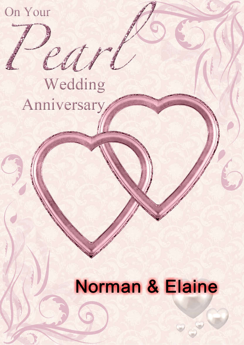 Pearl Wedding Anniversary Hearts Entwined Card - card made with Crafty Bob's Card Creator