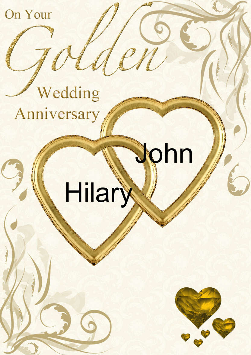 Golden Wedding Anniversary Hearts Entwined Card - card made with Crafty Bob's Card Creator