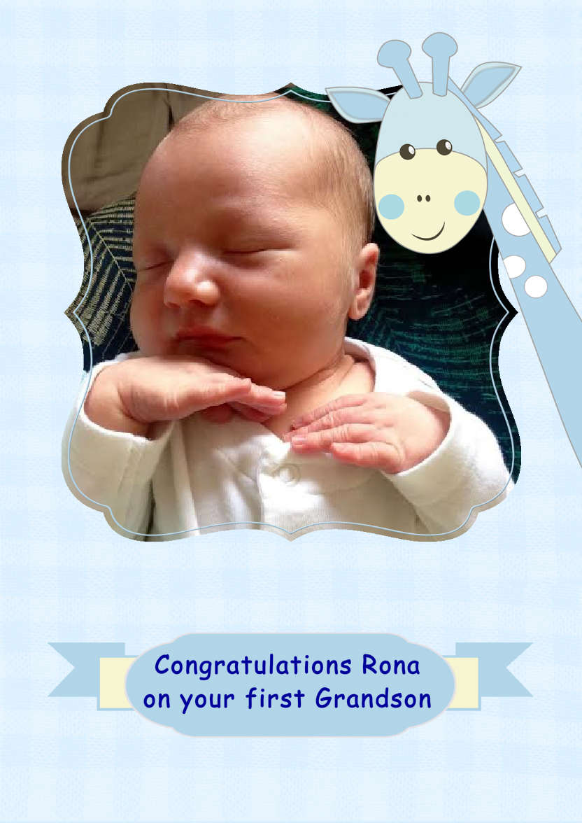 Baby Boy Giraffe Photo Card - card made with Crafty Bob's Card Creator
