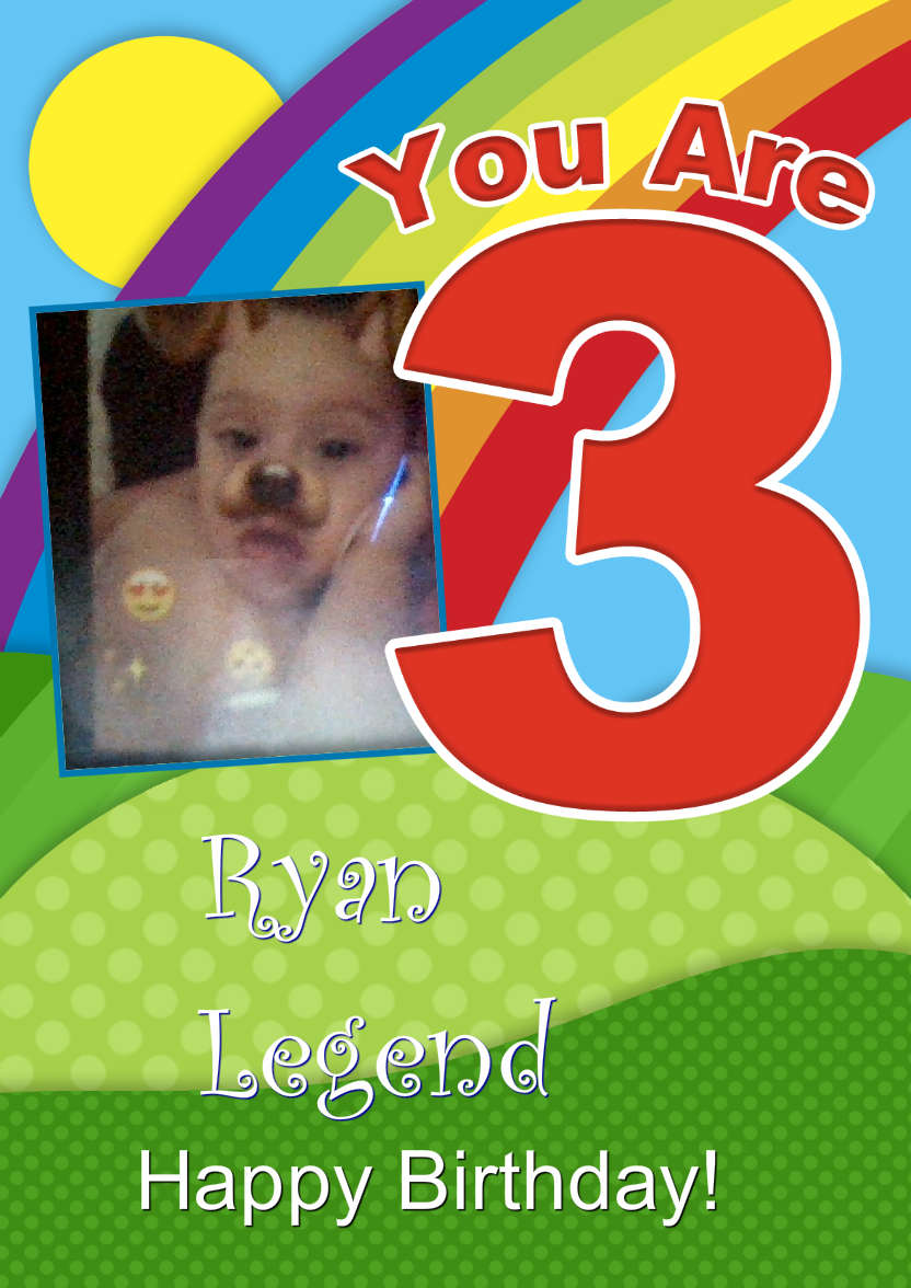 Rainbow Age 3 Aperture Photo Card - card made with Crafty Bob's Card Creator