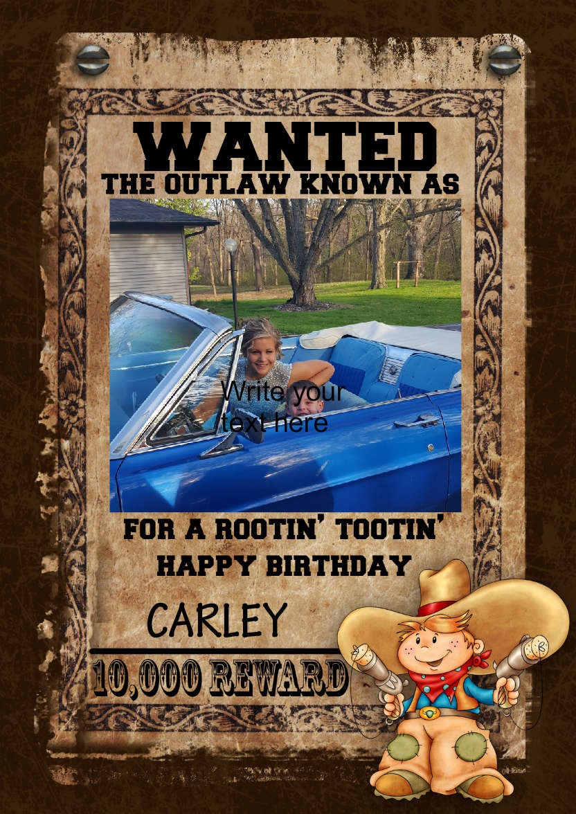 Fun Male Wanted Poster Birthday Card, Photo - card made with Crafty Bob's Card Creator