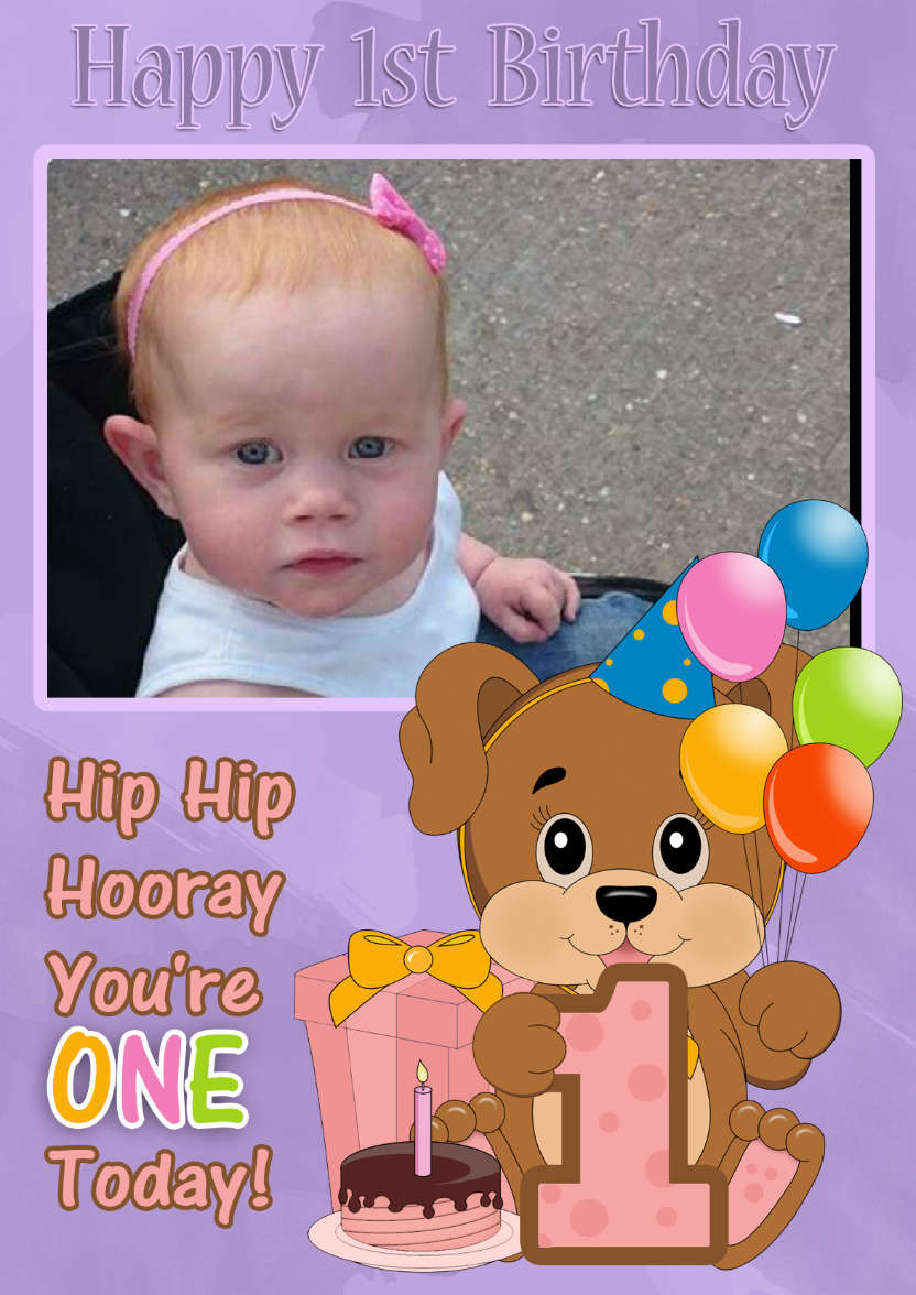 1st Birthday Puppy Dog Your Photo Here Card - card made with Crafty Bob's Card Creator