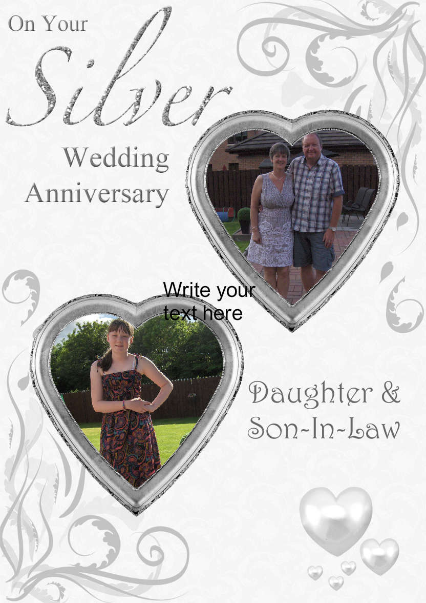 Silver Wedding Anniversary Hearts Photo Card - card made with Crafty Bob's Card Creator