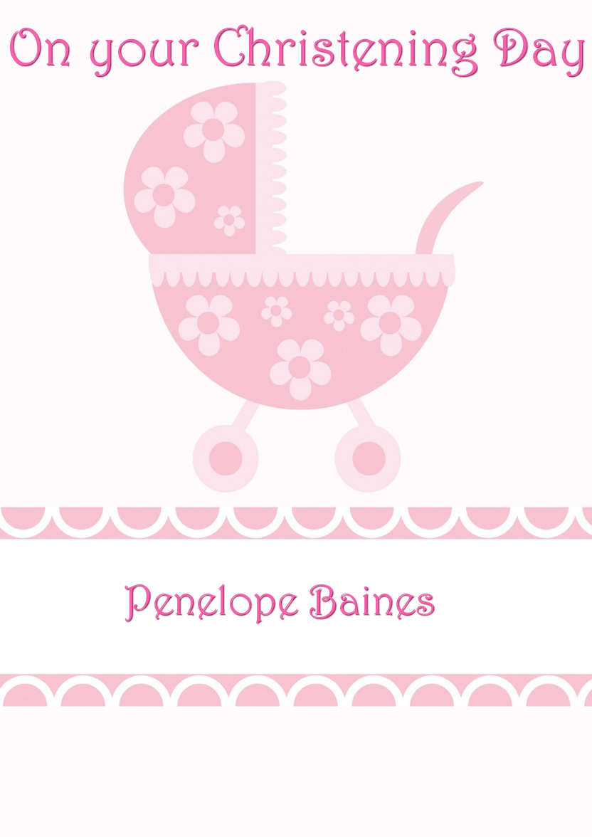 New Baby Girl Pram Card Front - card made with Crafty Bob's Card Creator