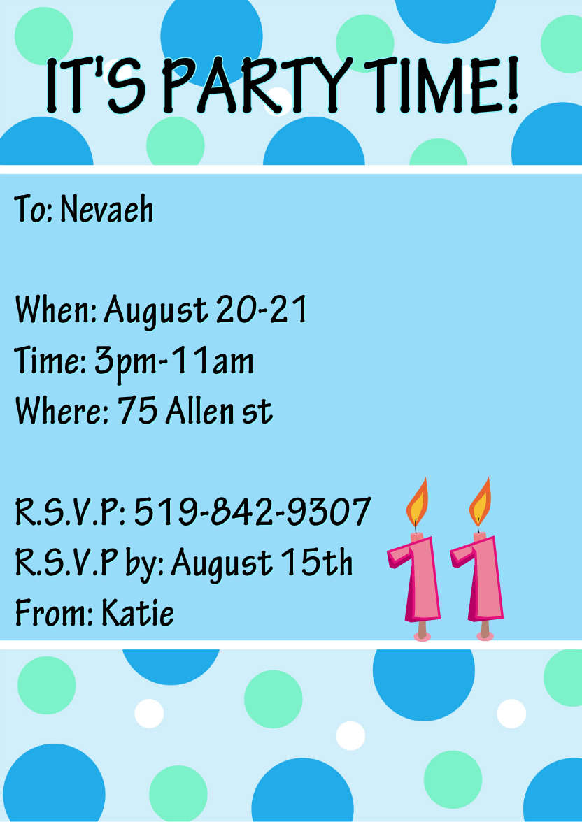 Bright and Funky Dots Invitation Blue - card made with Crafty Bob's Card Creator
