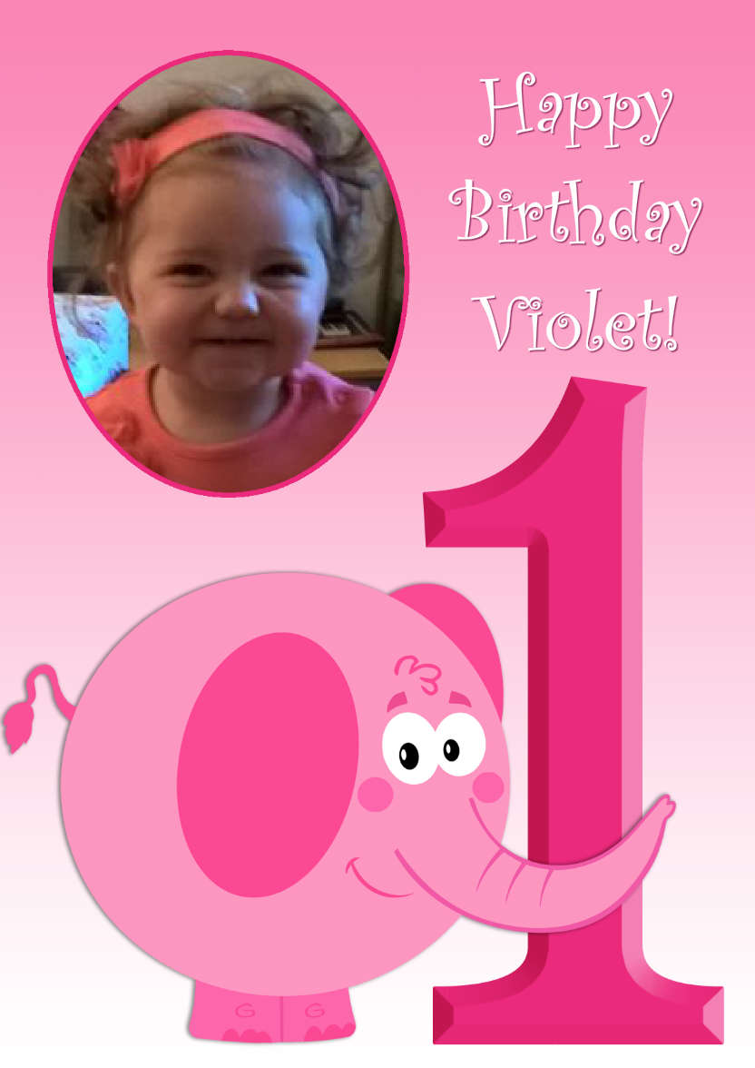 Elephant Age One Card Girl - card made with Crafty Bob's Card Creator