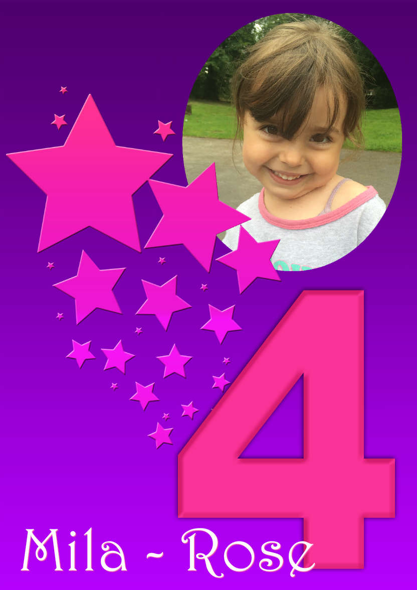 Stars Age 4 Girls Photo Card - card made with Crafty Bob's Card Creator
