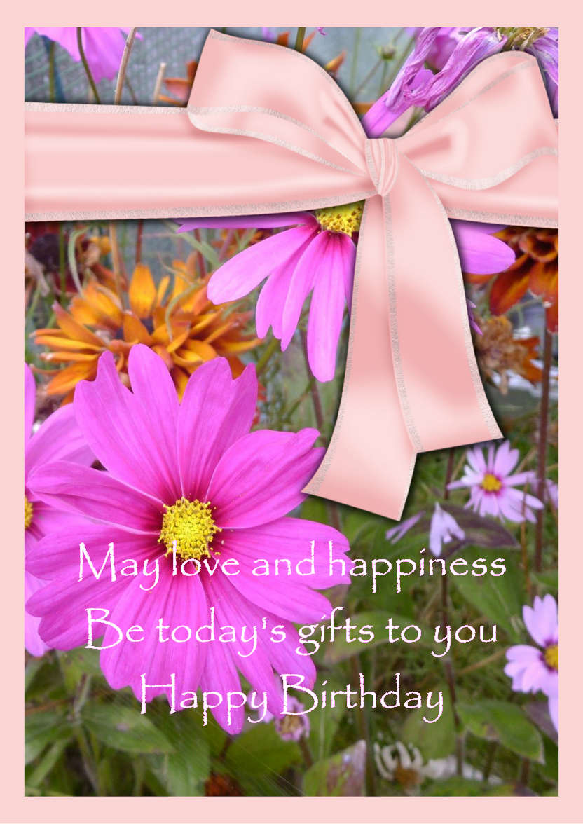 Pink Cosmos Daisies - card made with Crafty Bob's Card Creator