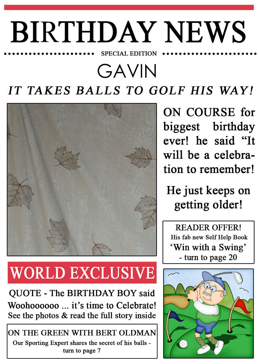 Golfing News Birthday Photo Upload Card - card made with Crafty Bob's Card Creator