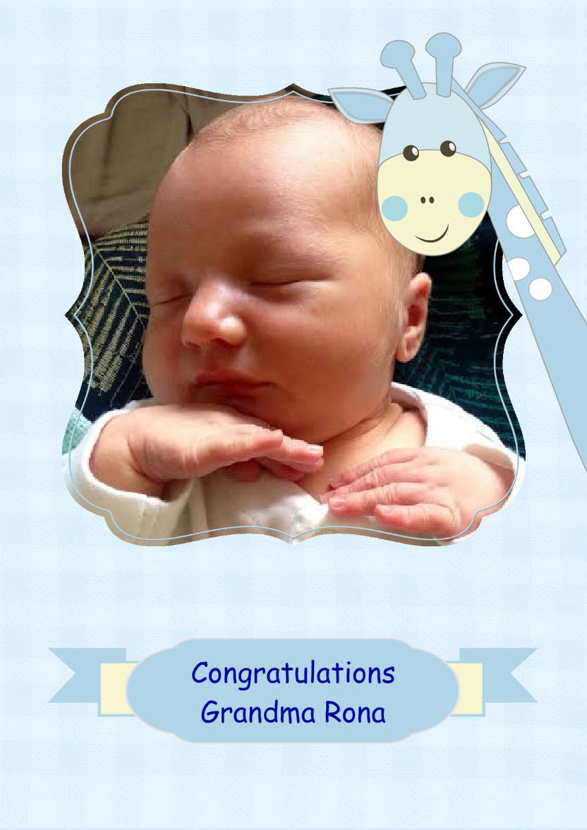 Baby Boy Giraffe Photo Card - card made with Crafty Bob's Card Creator