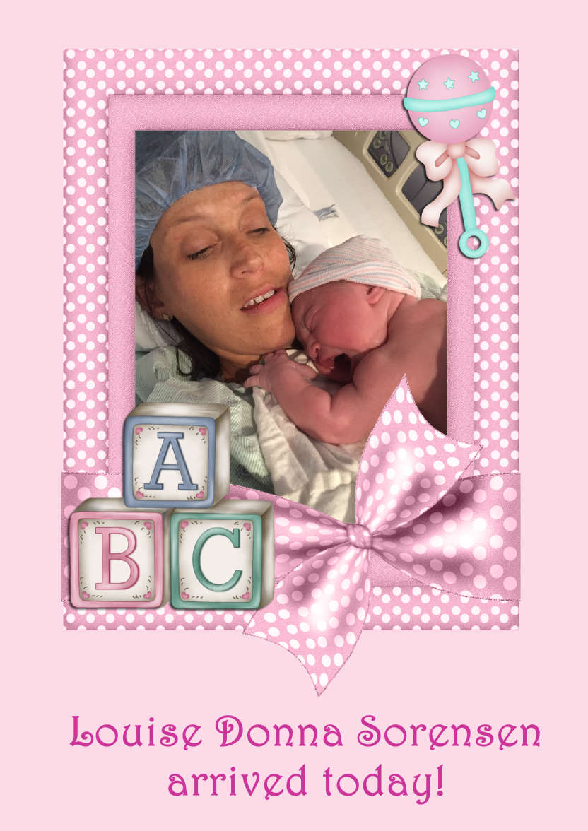 New Baby Girl Aperture Frame Card Front - card made with Crafty Bob's Card Creator