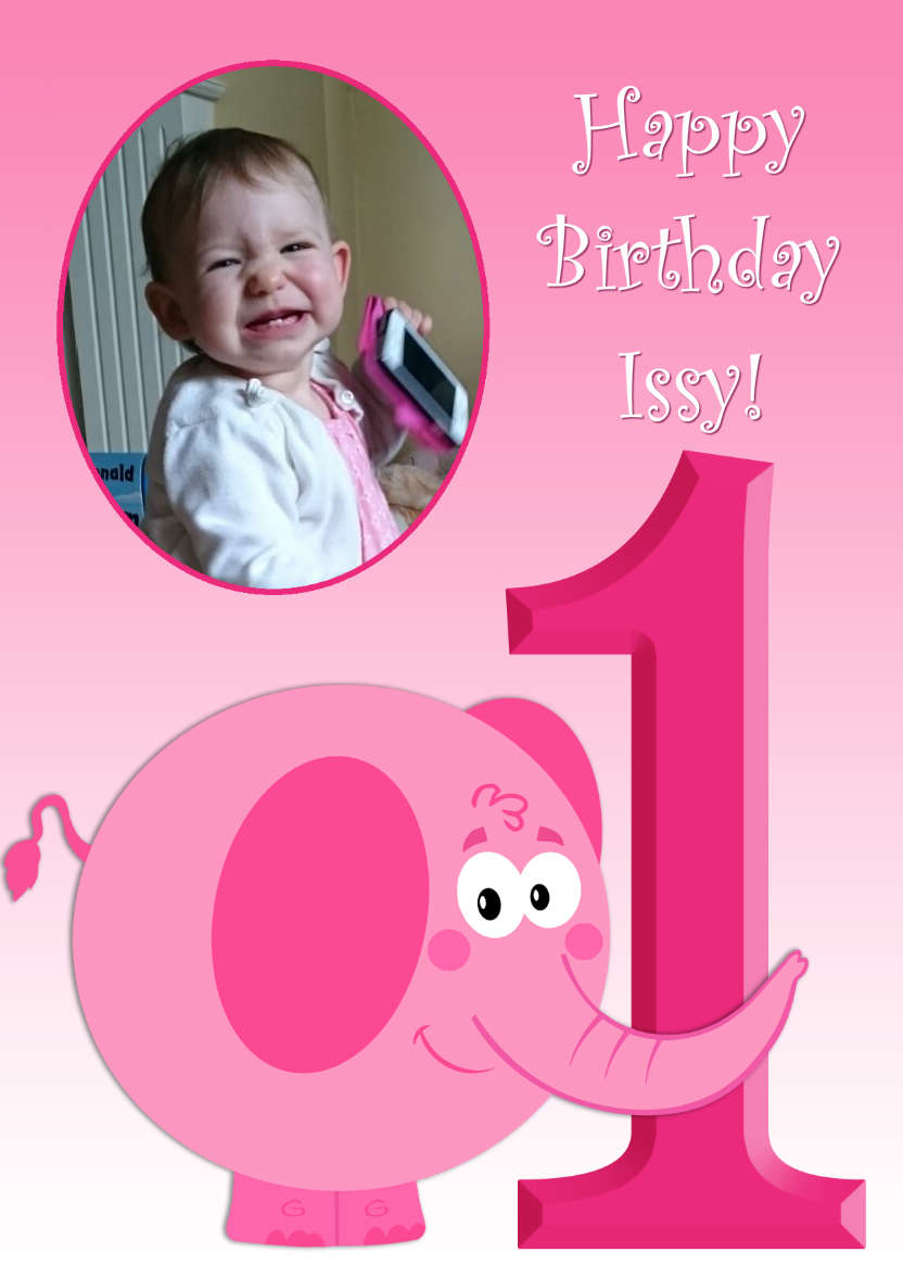 Elephant Age One Card Girl - card made with Crafty Bob's Card Creator