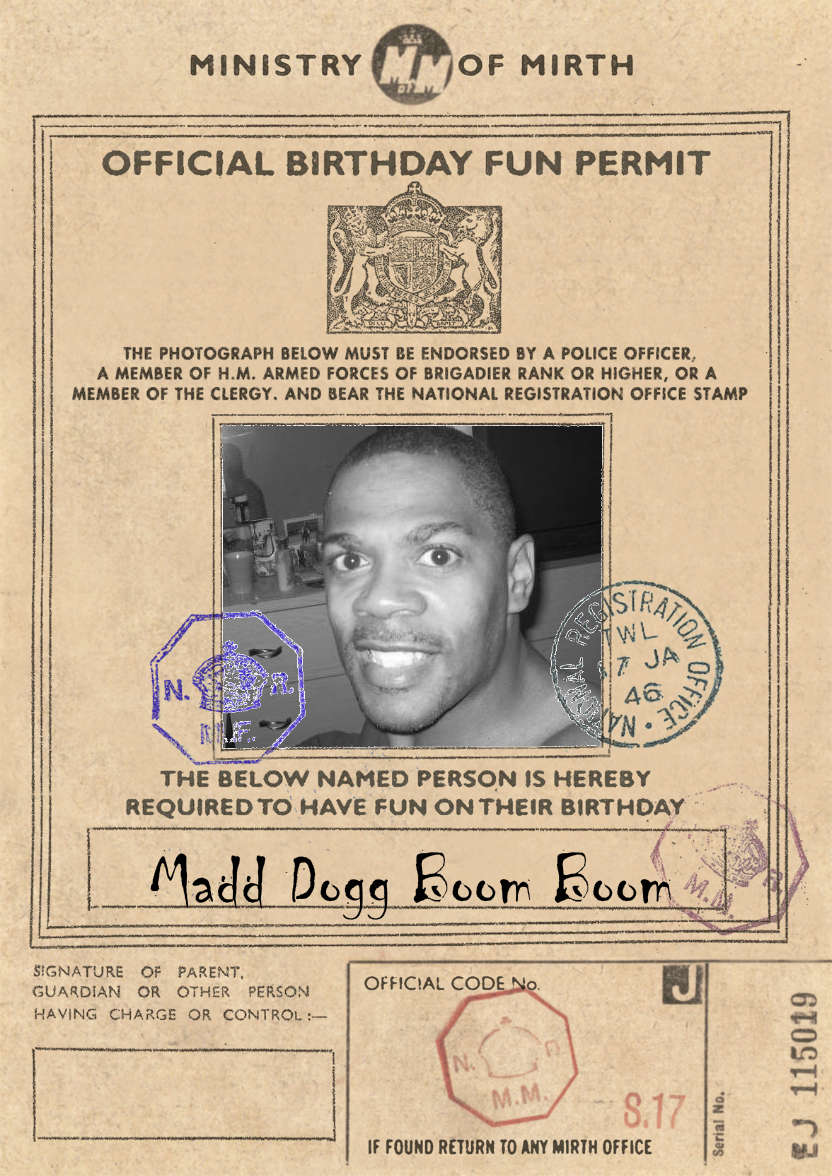 Birthday Fun Permit - card made with Crafty Bob's Card Creator