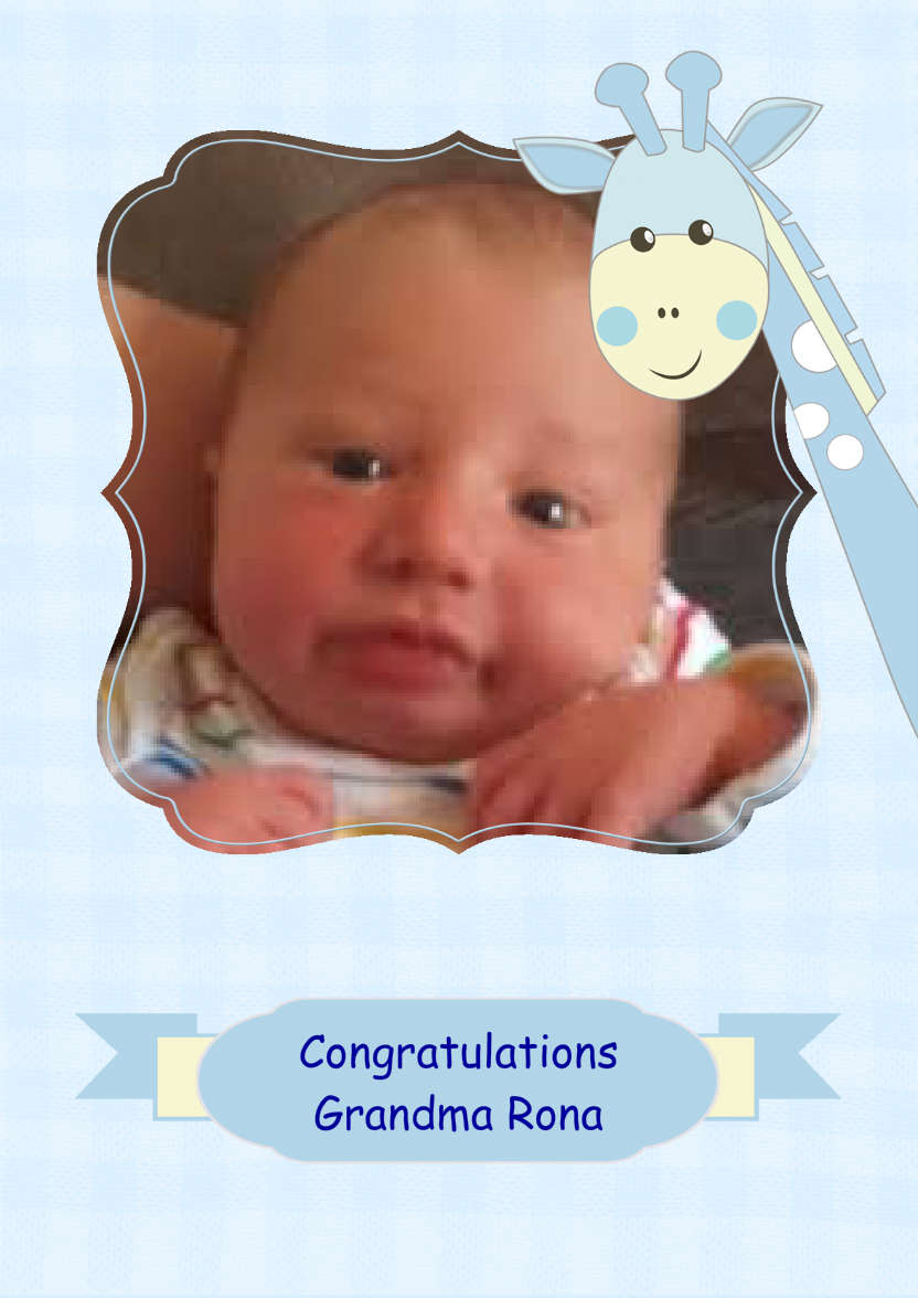 Baby Boy Giraffe Photo Card - card made with Crafty Bob's Card Creator
