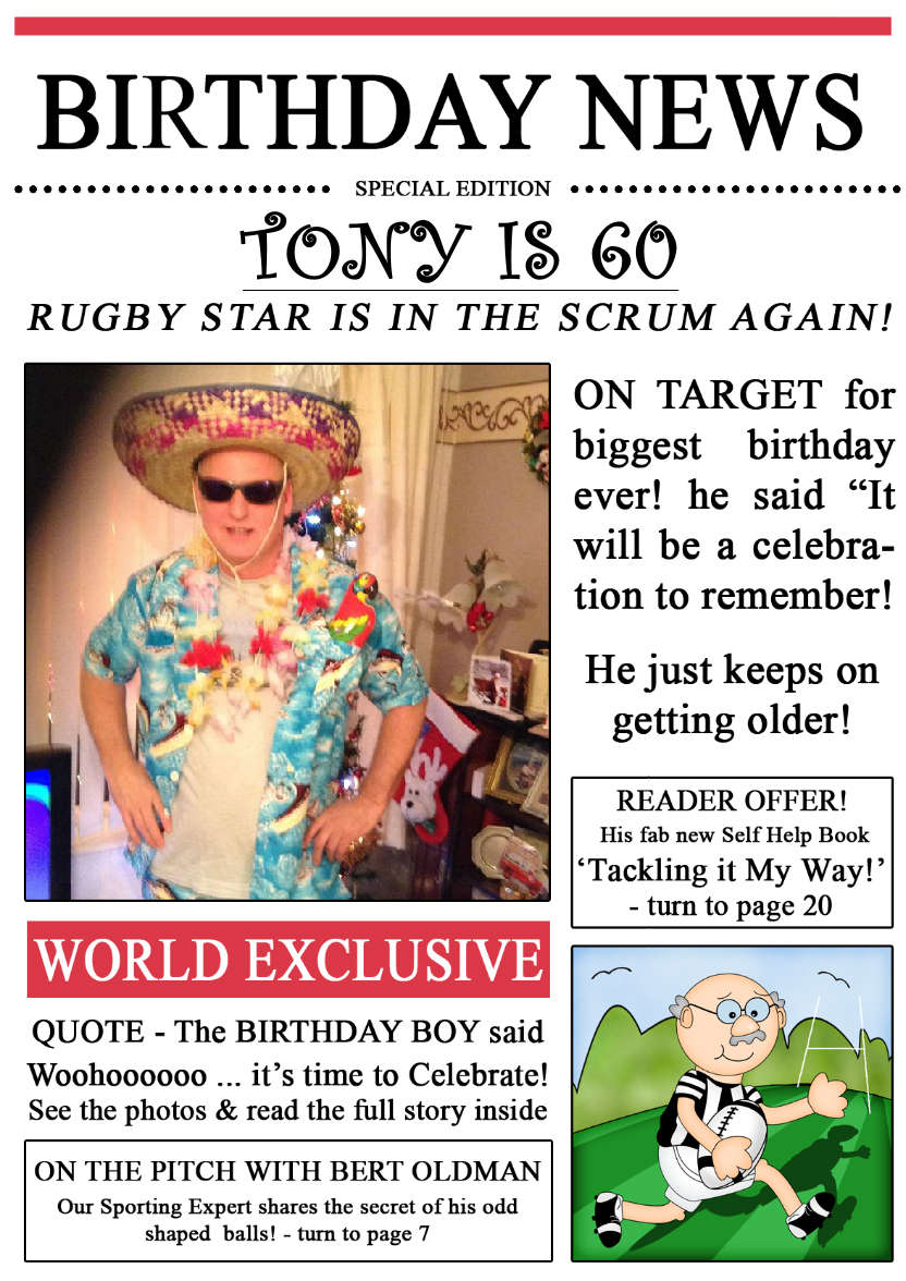 Rugby News Birthday Photo Upload Card - card made with Crafty Bob's Card Creator