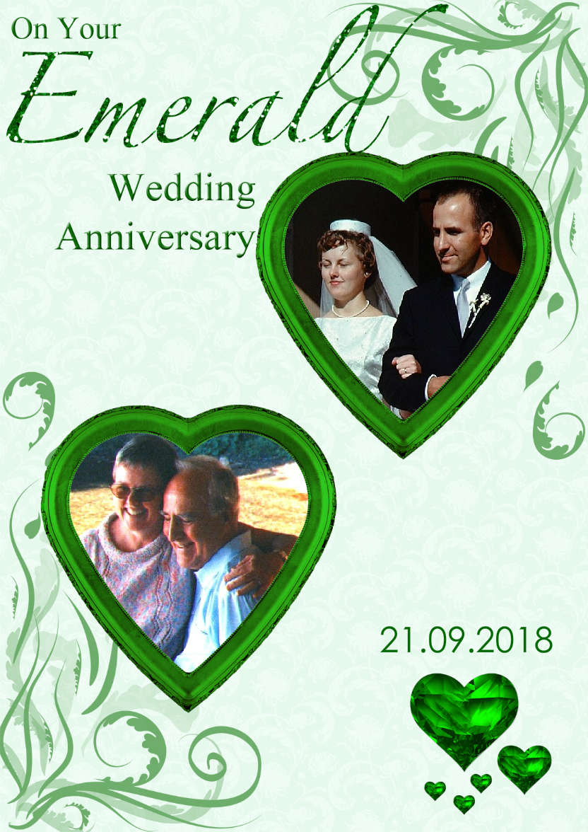 Emerald Wedding Anniversary Hearts Photo Card - card made with Crafty Bob's Card Creator