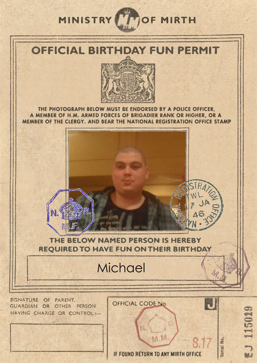 Birthday Fun Permit - card made with Crafty Bob's Card Creator