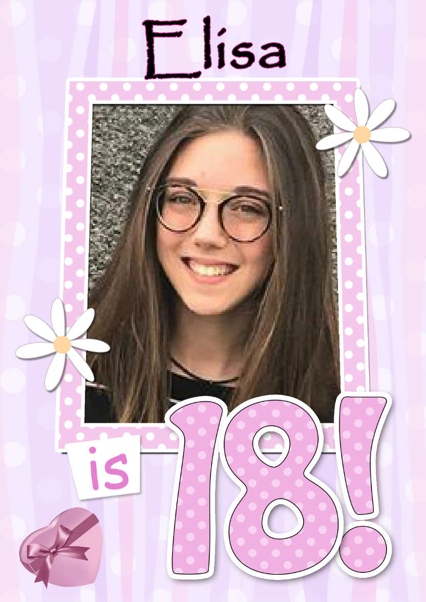 18th Birthday Stripes & Flowers Photo Upload Card - card made with Crafty Bob's Card Creator