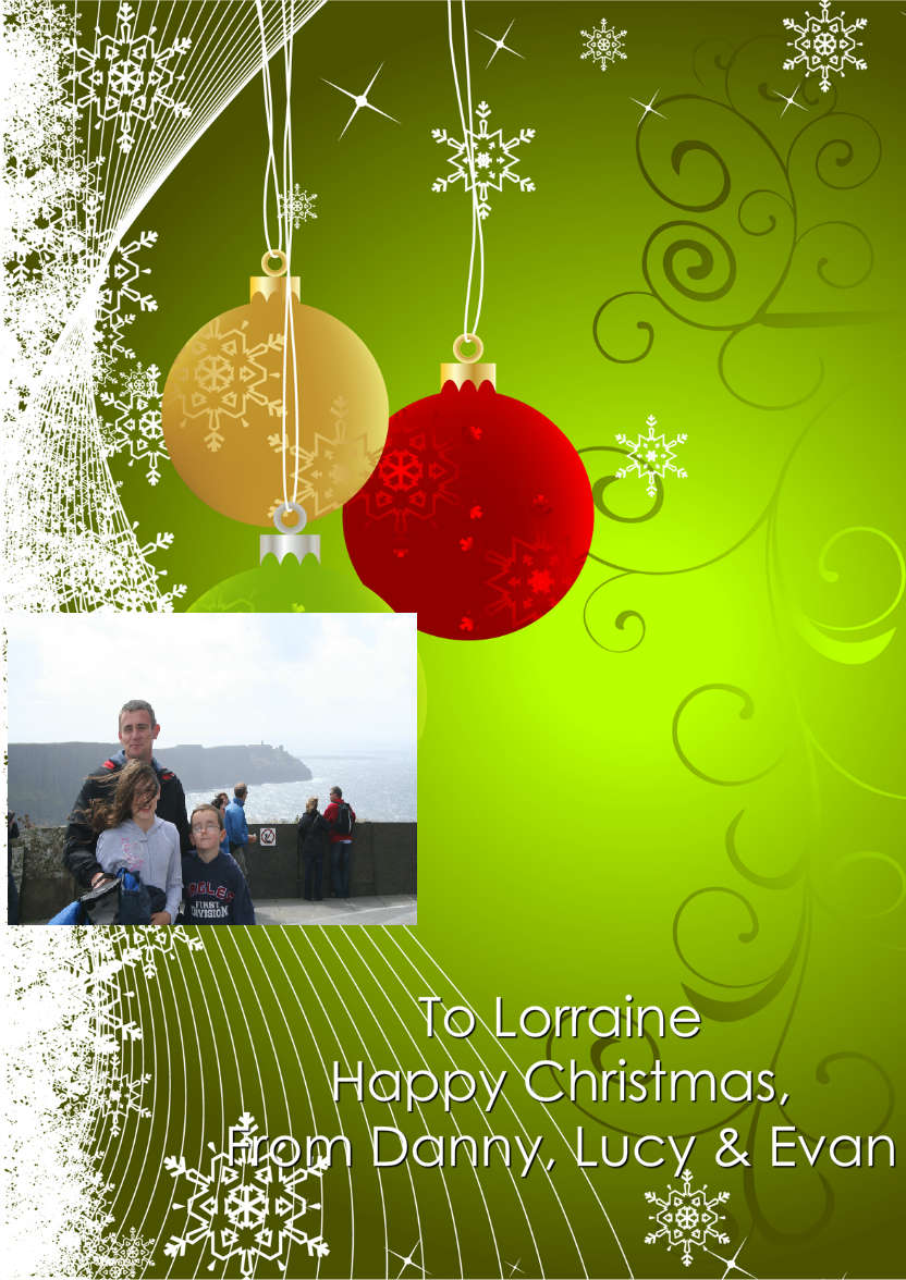 Beautiful Baubles Green Christmas Card Front - card made with Crafty Bob's Card Creator