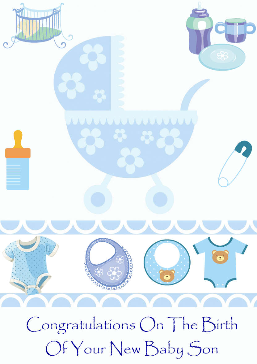New Baby Boy Pram Card Front - card made with Crafty Bob's Card Creator