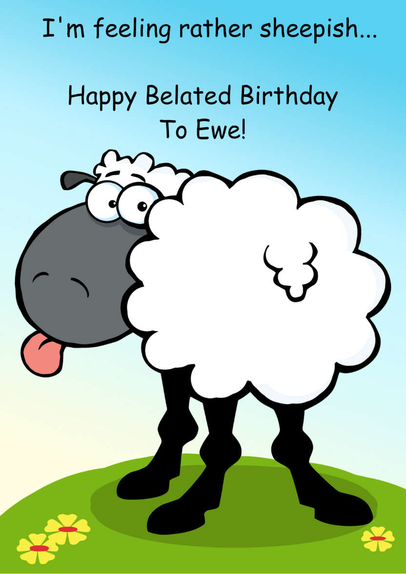 Feeling Sheepish Belated Birthday Card - card made with Crafty Bob's Card Creator