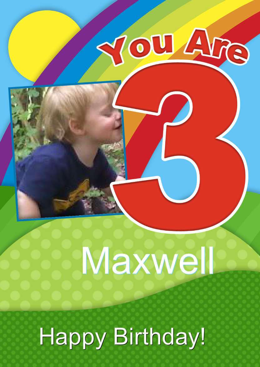 Rainbow Age 3 Aperture Photo Card - card made with Crafty Bob's Card Creator