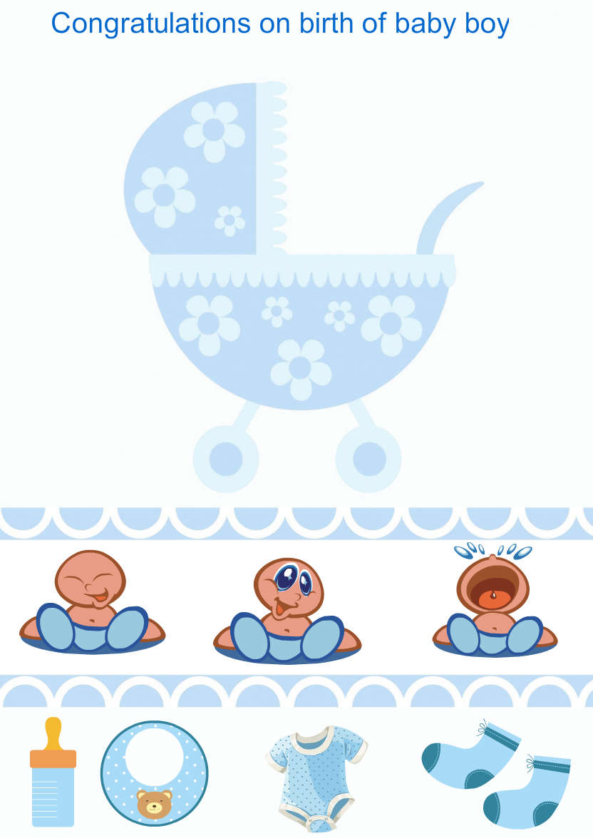 New Baby Boy Pram Card Front - card made with Crafty Bob's Card Creator