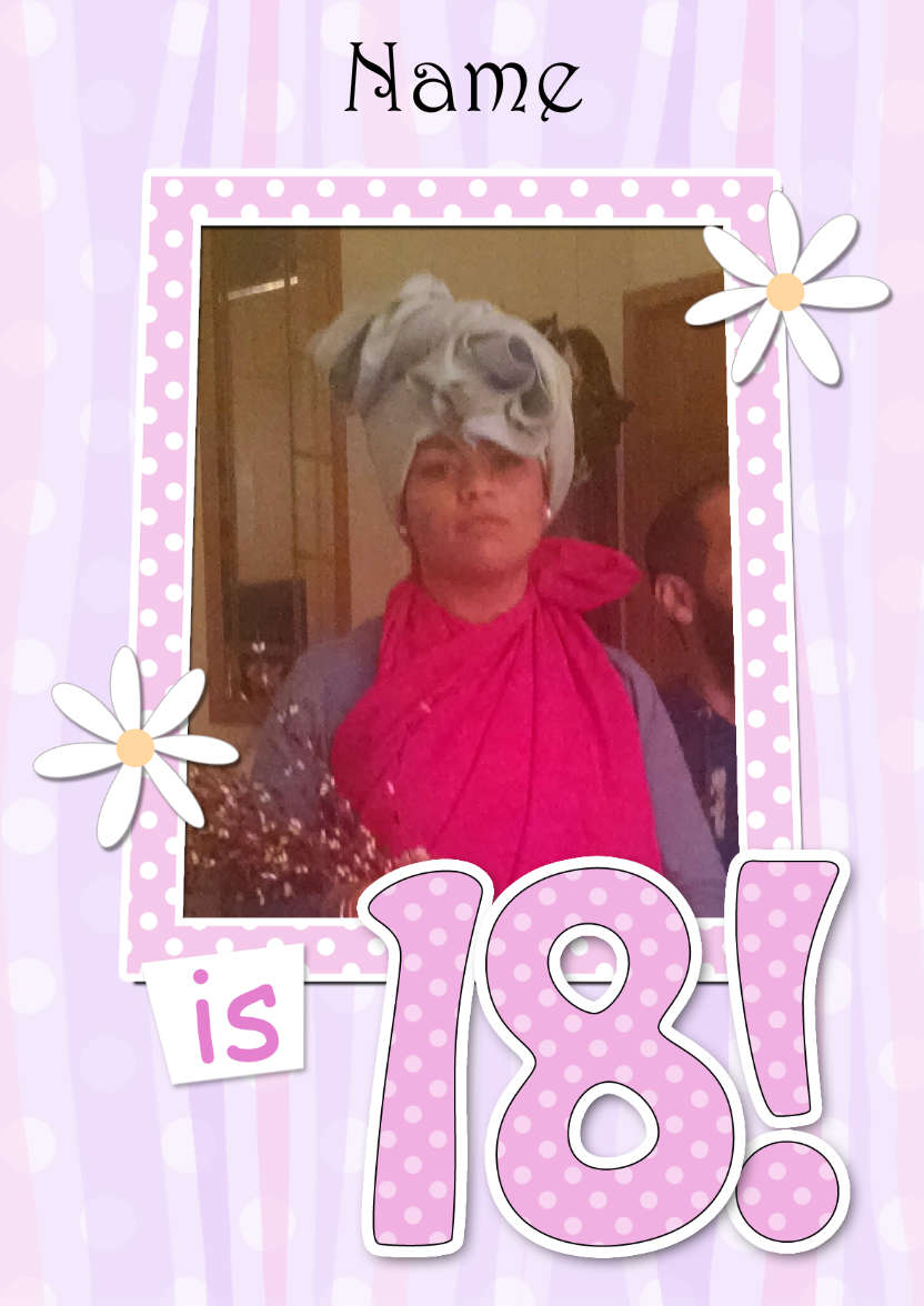 18th Birthday Stripes & Flowers Photo Upload Card - card made with Crafty Bob's Card Creator