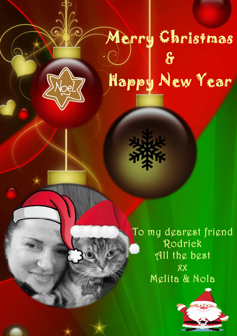 Red and Green Vintage Ornament Christmas Photo Card - card made with Crafty Bob's Card Creator