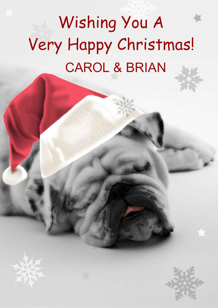 Sleeping Bulldog Christmas Card - card made with Crafty Bob's Card Creator