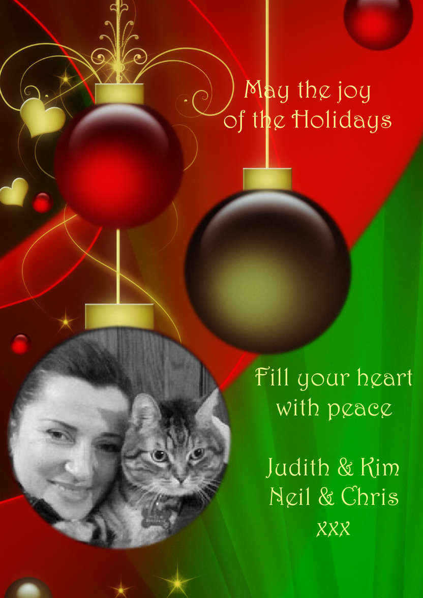 Red and Green Vintage Ornament Christmas Photo Card - card made with Crafty Bob's Card Creator